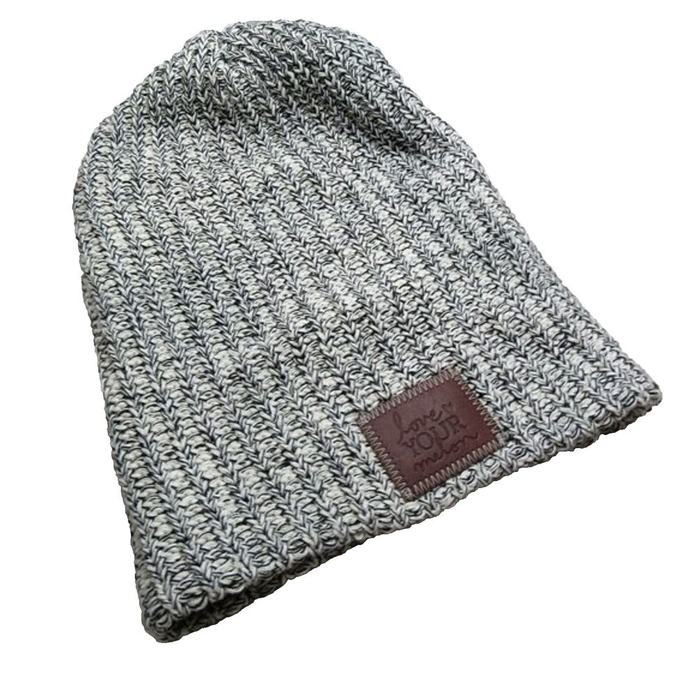 Love Your Melon Womens Knit Hat Speckled Beanie Brown Logo Black White One Size - Picture 2 of 6
